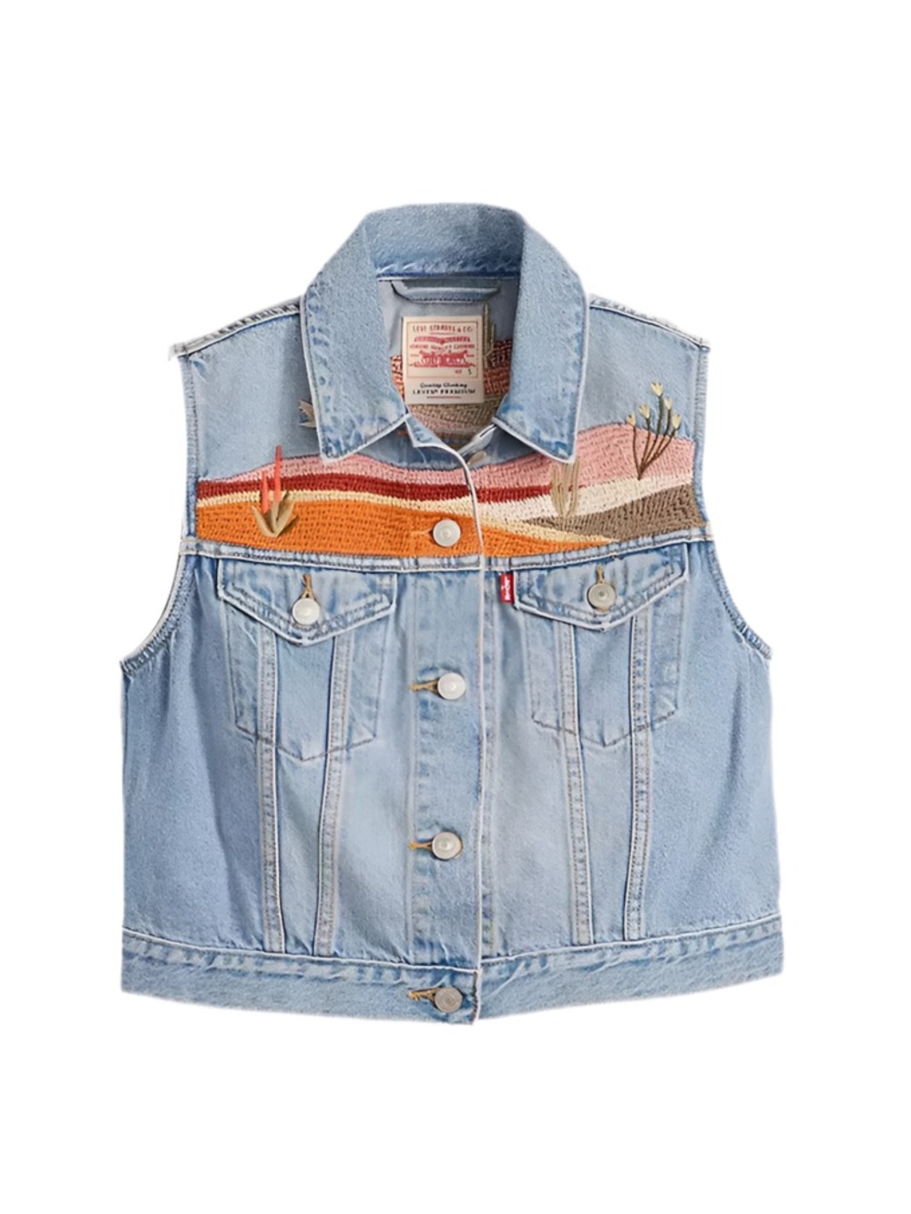 Levi's Light Blue Denim Vest with Sunset Desert Embroidery - Picture 5 of 7